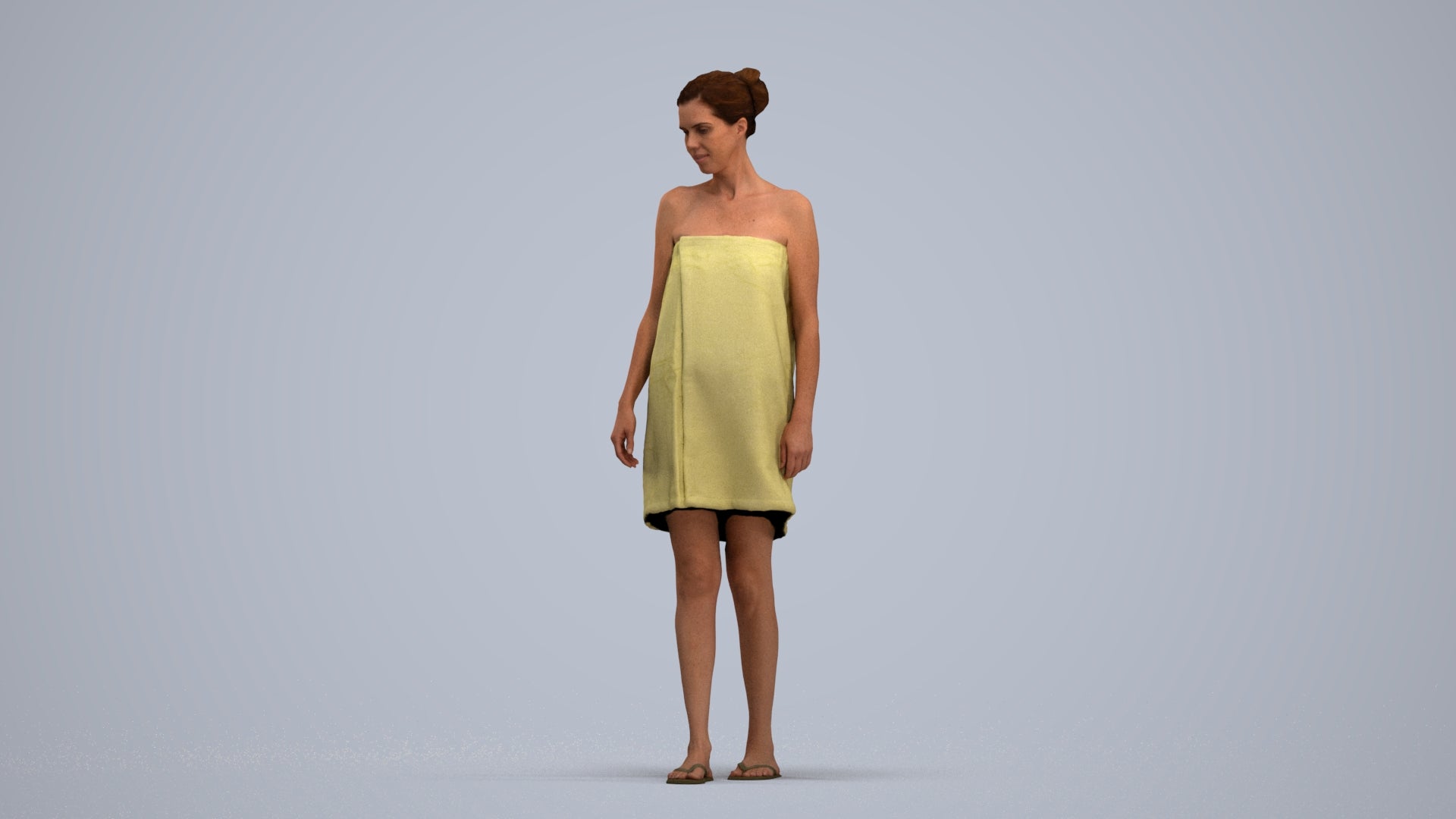 scanned 3D woman casual bathroom, photogrammetry people for Enscape and V-Ray, standing pose render