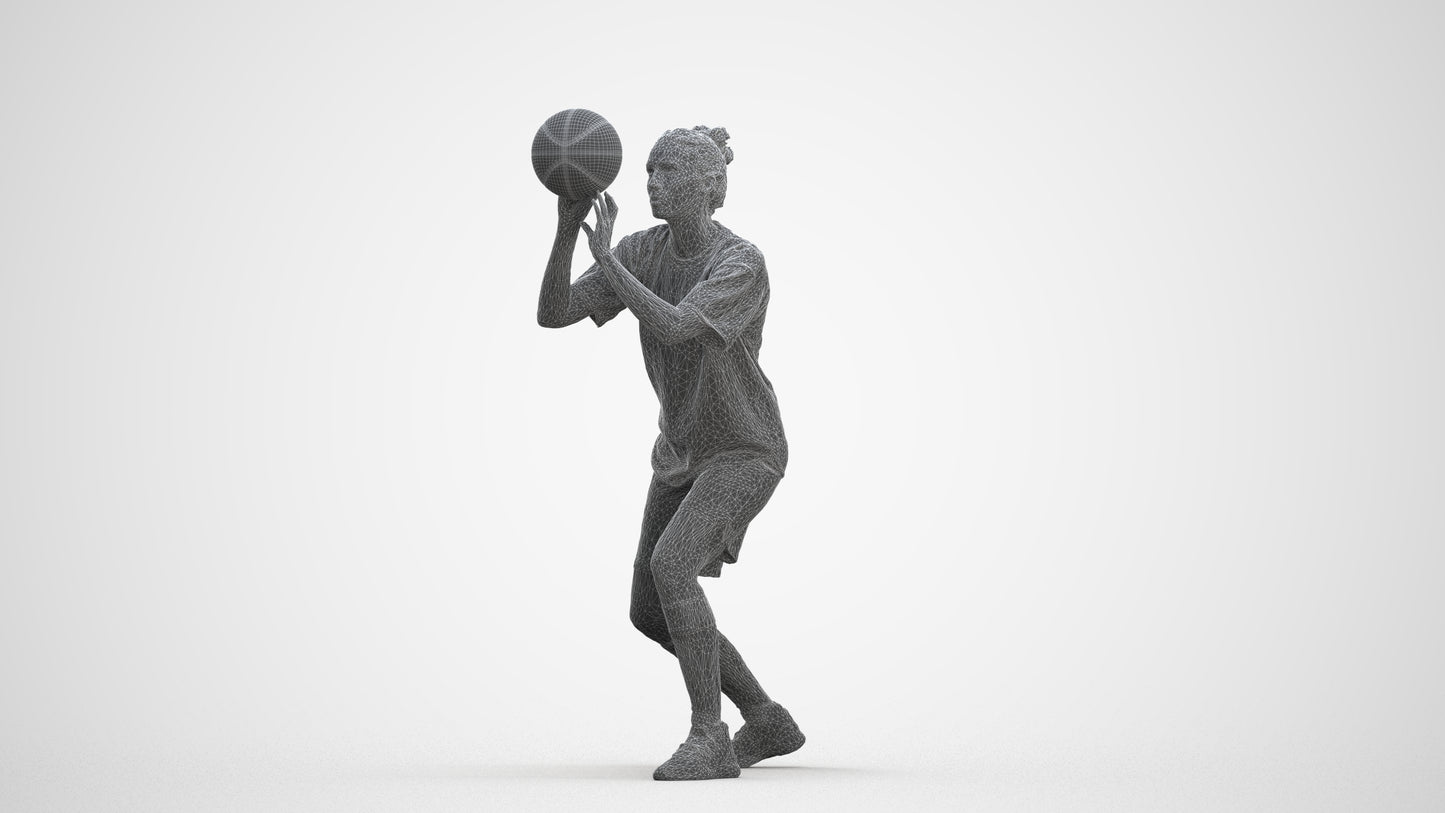 3D human model woman sport, photogrammetry scanned person for archviz, three-quarter front view render
