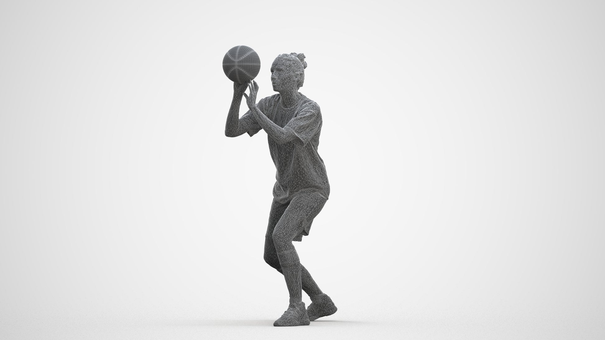 3D human model woman sport, photogrammetry scanned person for archviz, three-quarter front view render