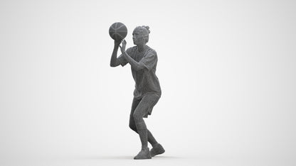 3D human model woman sport, photogrammetry scanned person for archviz, three-quarter front view render