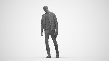 3D people model man casual walking, scanned human for 3ds Max rendering, wireframe back view