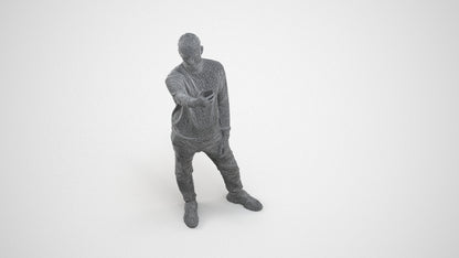 3D scanned man standing casual, photorealistic archviz people for Enscape and SketchUp, wireframe three-quarter view