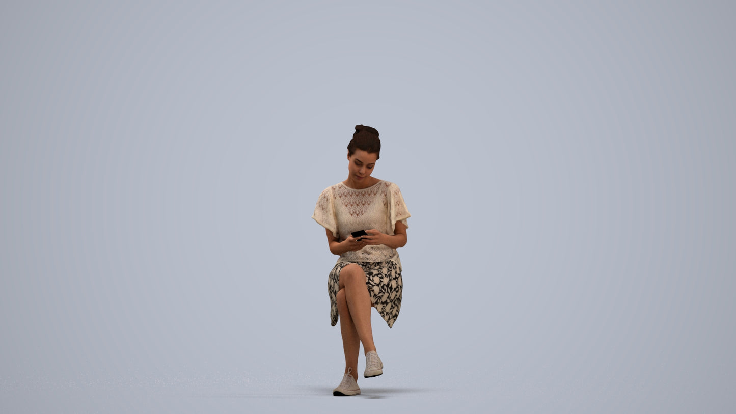 realistic 3D human woman casual sitting, archviz people FBX OBJ for Blender, standing pose render