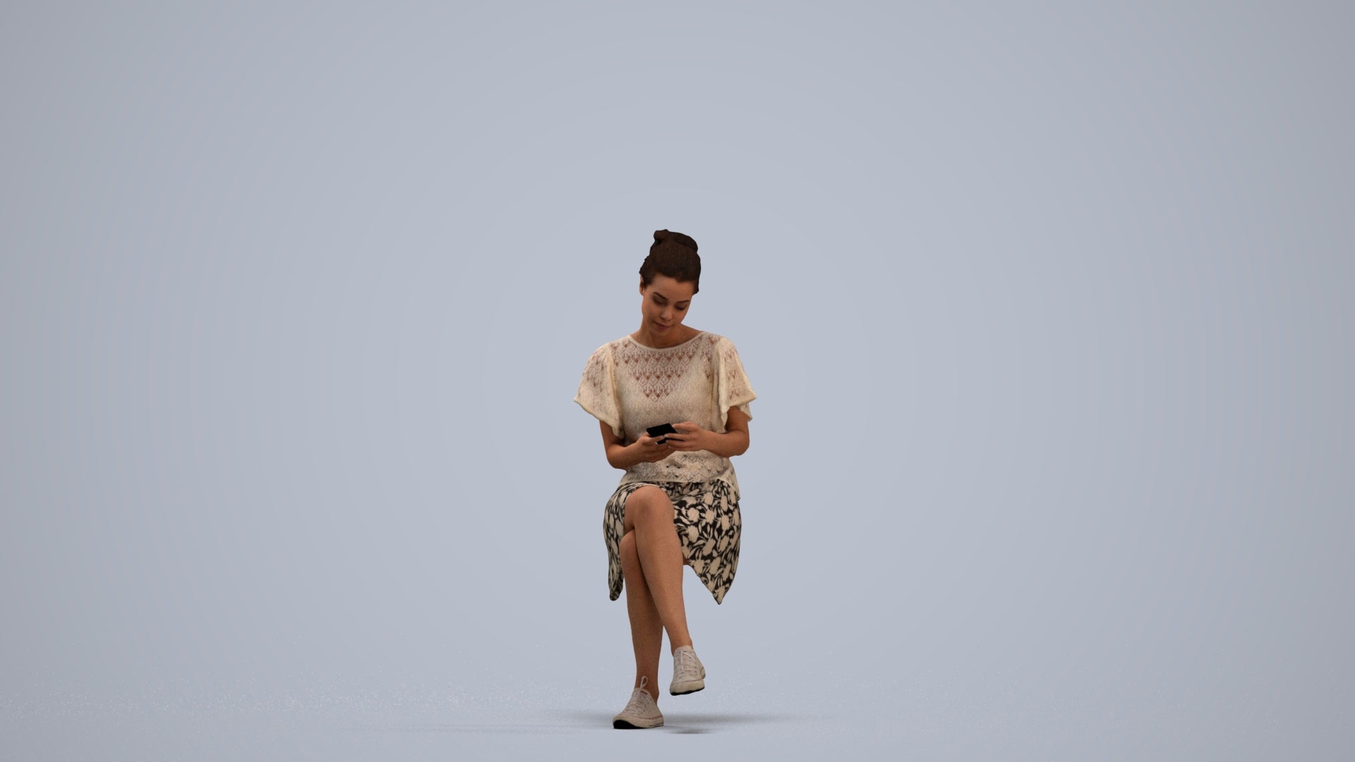 realistic 3D human woman casual sitting, archviz people FBX OBJ for Blender, standing pose render
