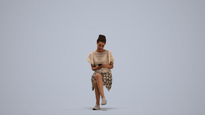 realistic 3D human woman casual sitting, archviz people FBX OBJ for Blender, standing pose render