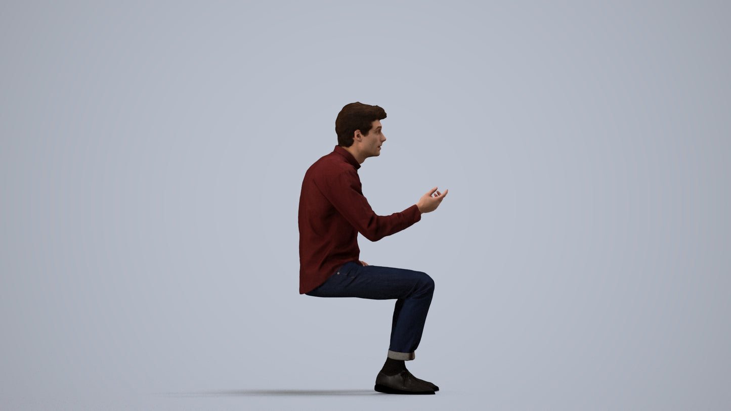 realistic 3D people man casual sitting, render-ready for V-Ray and Corona, FBX OBJ, side view render