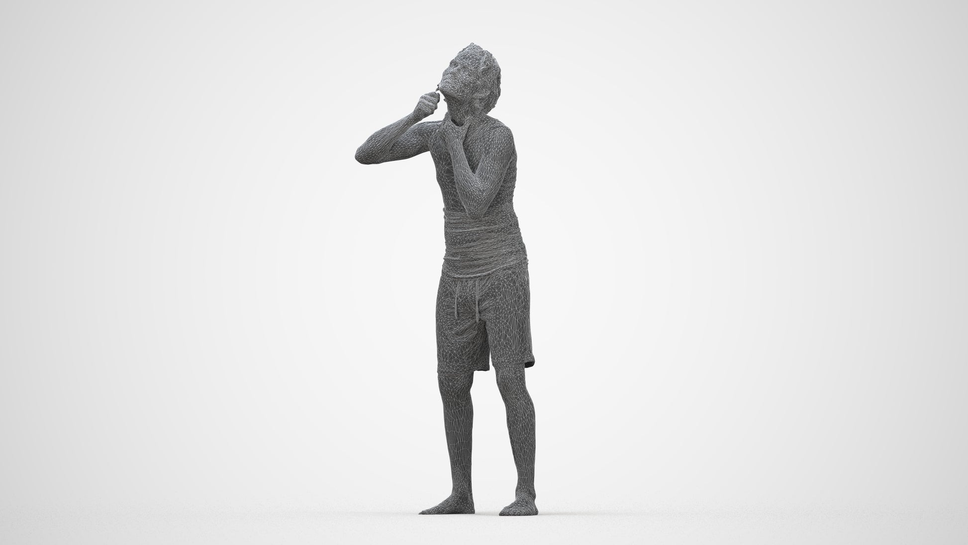 realistic 3D human man bathroom, archviz people FBX OBJ for Blender, wireframe back view