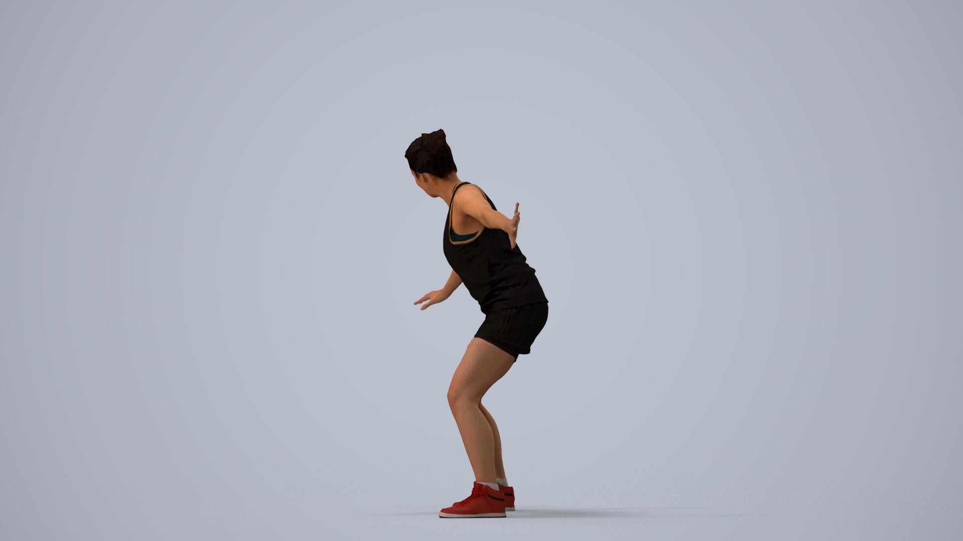photogrammetry 3D woman sport, realistic human model archviz FBX, three-quarter view render