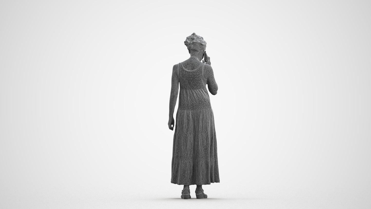 3D people model woman casual standing, scanned human for 3ds Max rendering, wireframe front view