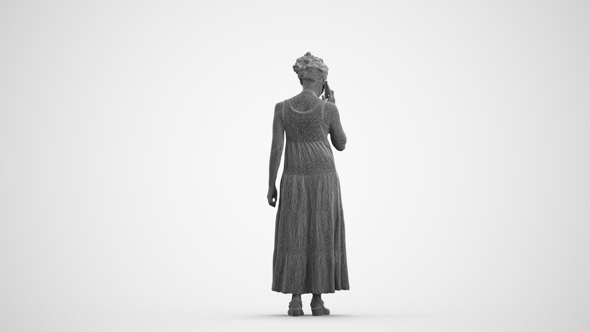 3D people model woman casual standing, scanned human for 3ds Max rendering, wireframe front view