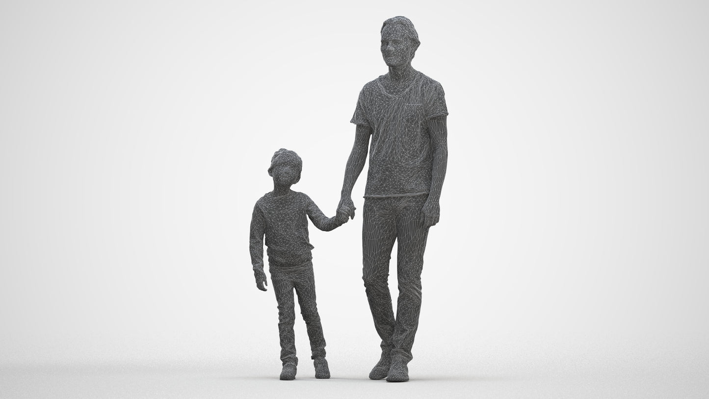 3D people model boy casual kids, scanned human for 3ds Max rendering, three-quarter front view render