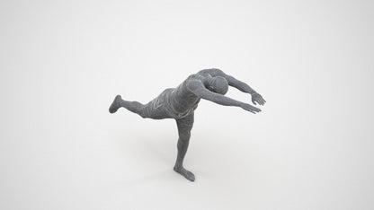photogrammetry 3D man pool, realistic human model archviz FBX, wireframe three-quarter view