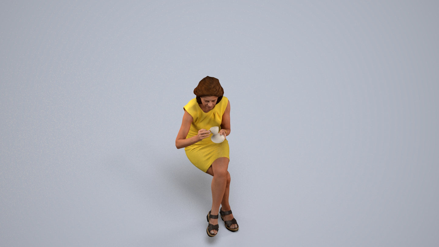 photogrammetry 3D woman business sitting, realistic human model archviz FBX, back view render