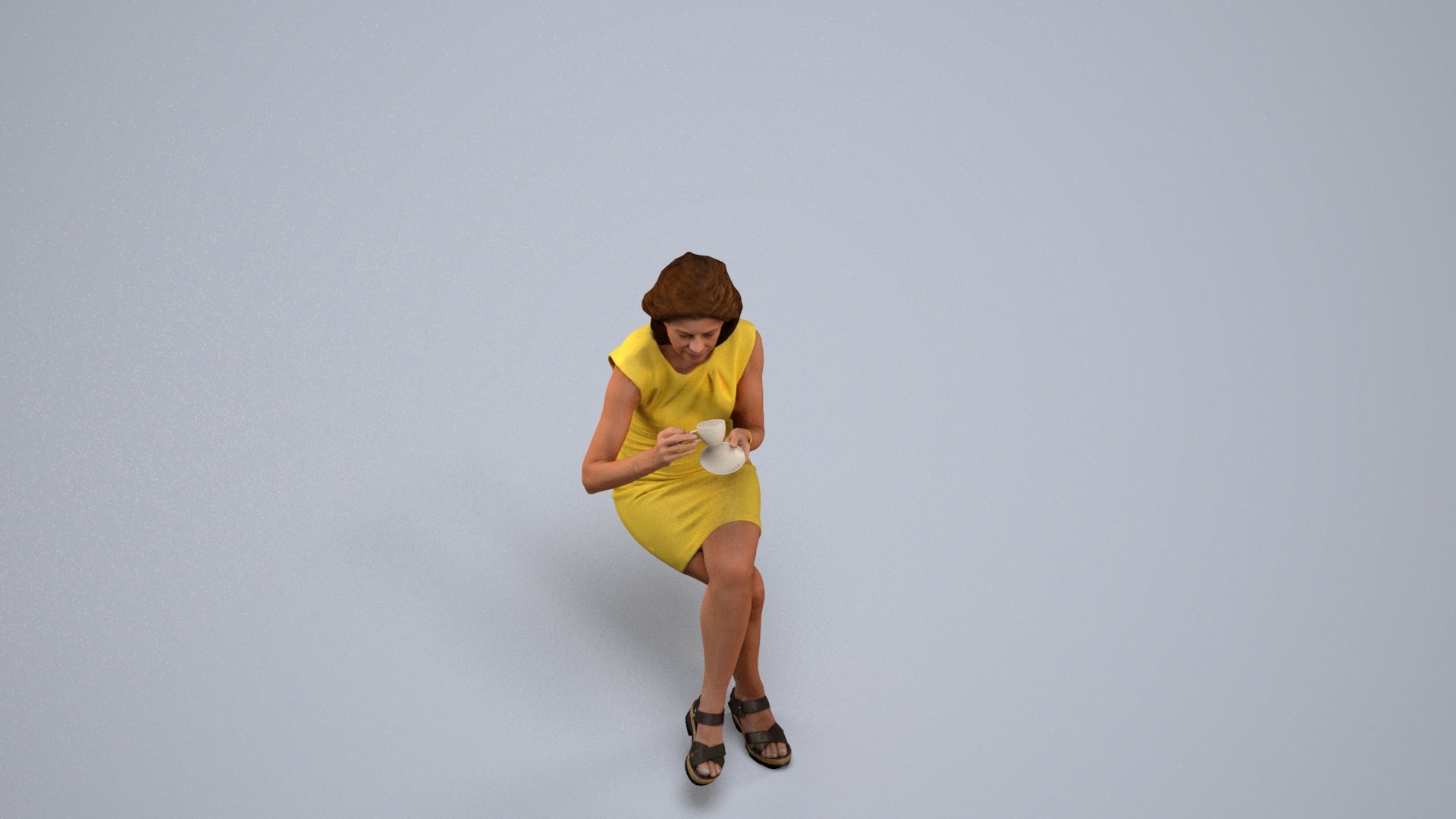 photogrammetry 3D woman business sitting, realistic human model archviz FBX, back view render