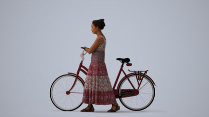 realistic 3D woman casual cycling, scanned archviz people for Blender and 3ds Max, three-quarter view render