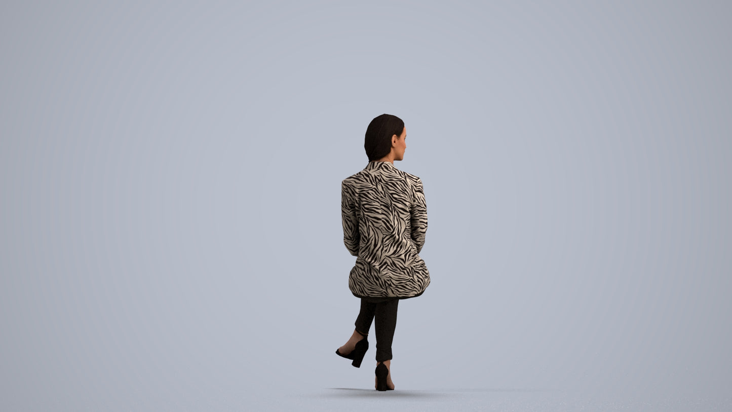 3D scanned woman sitting business, photorealistic archviz people for Enscape and SketchUp, front view render