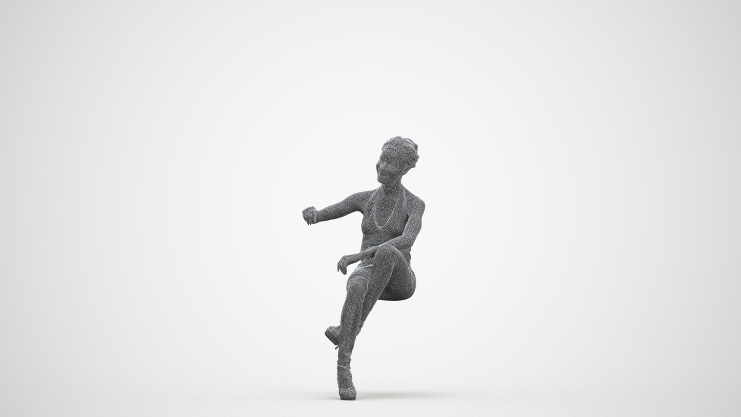3D people model woman casual sitting, scanned human for 3ds Max rendering, three-quarter front view render