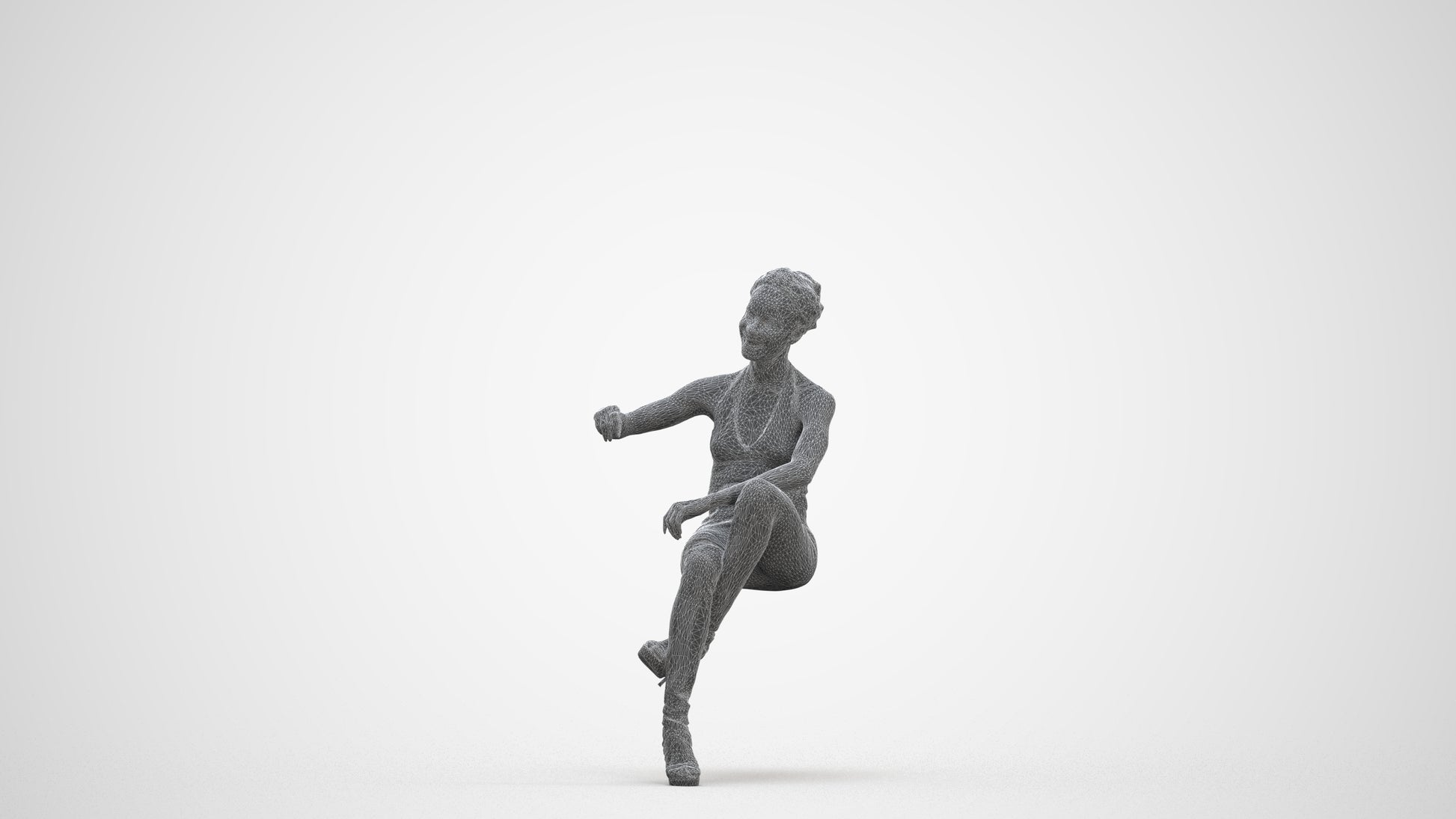 3D people model woman casual sitting, scanned human for 3ds Max rendering, three-quarter front view render