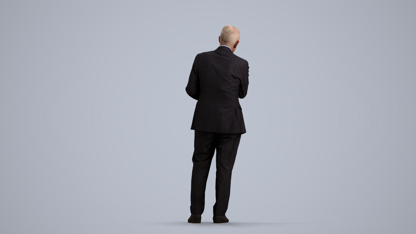 3D people model senior man business, scanned human for 3ds Max rendering, front view render