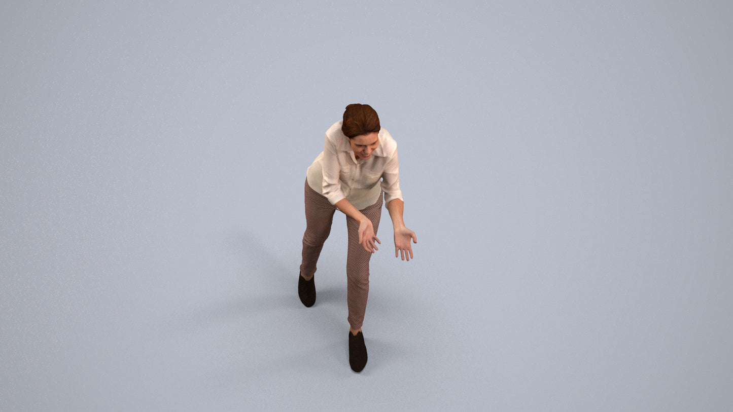 3D human model woman casual standing, photogrammetry scanned person for archviz, back view render