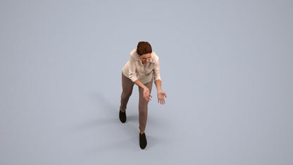 3D human model woman casual standing, photogrammetry scanned person for archviz, back view render