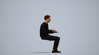 realistic 3D man casual sitting, scanned archviz people for Blender and 3ds Max, side view render
