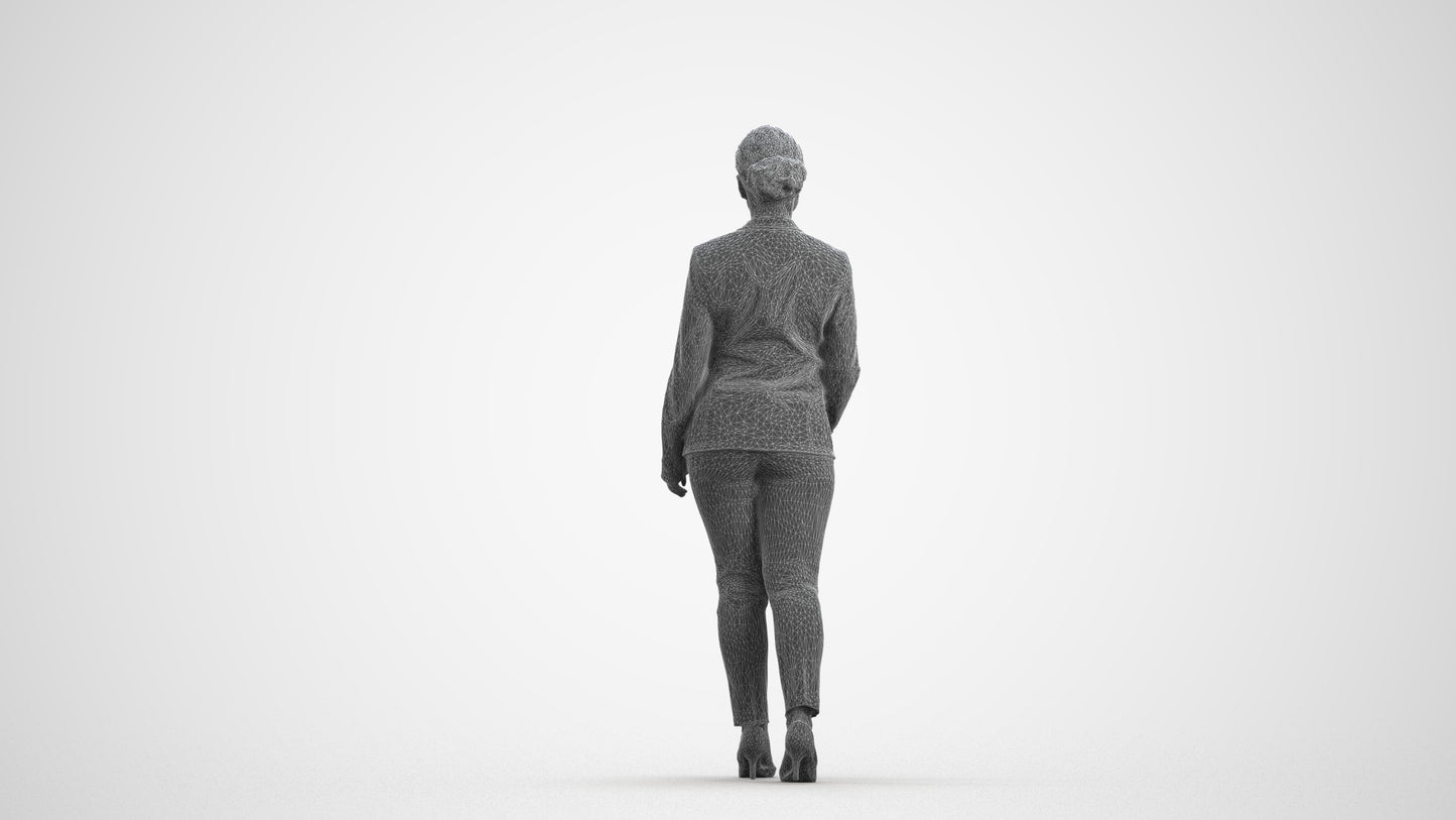realistic 3D people woman business walking, render-ready for V-Ray and Corona, FBX OBJ, wireframe front view