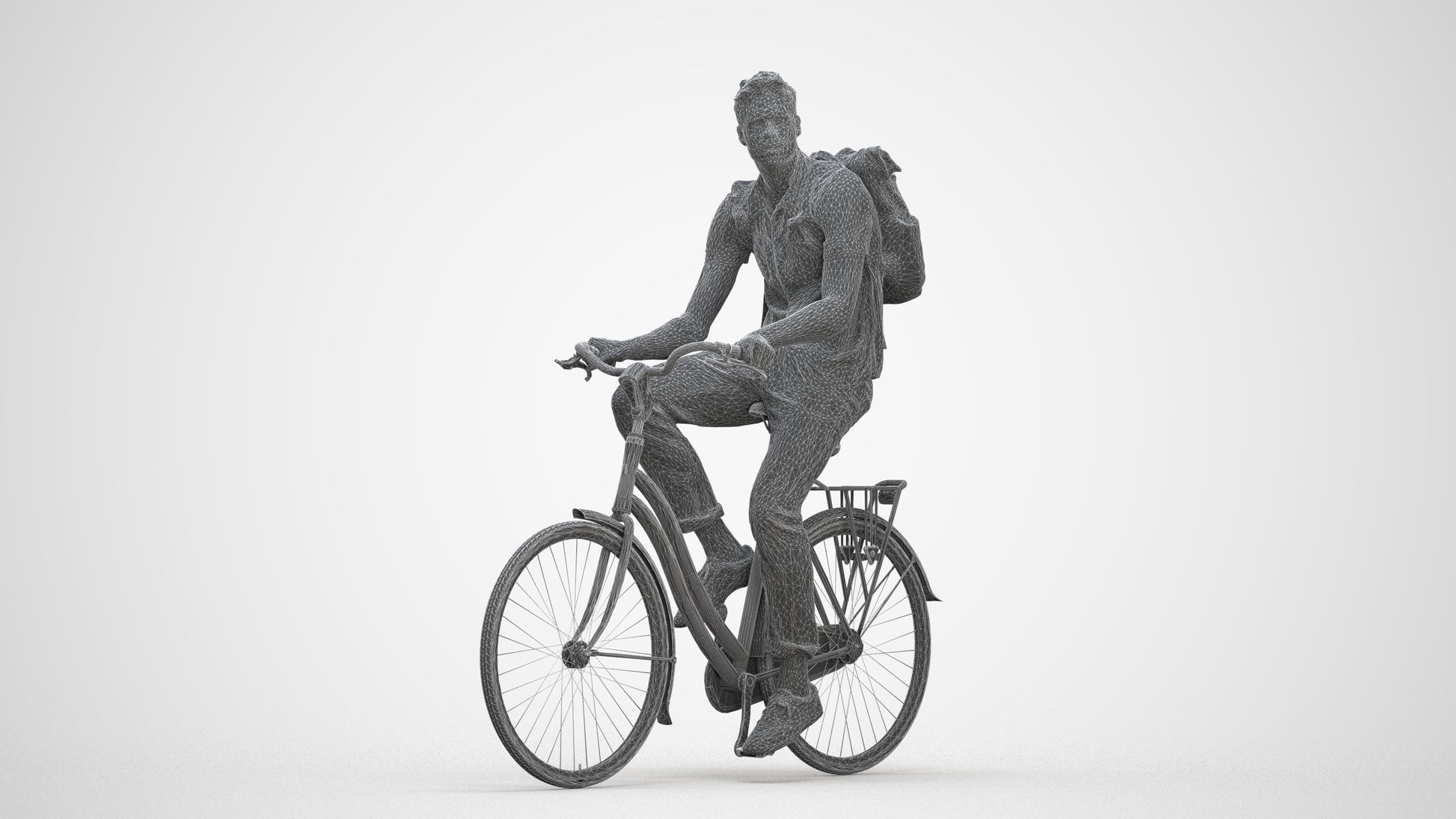 3D people model man casual cycling, scanned human for 3ds Max rendering, three-quarter front view render