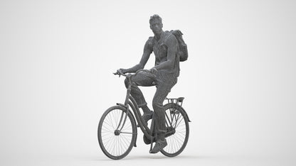 3D people model man casual cycling, scanned human for 3ds Max rendering, three-quarter front view render