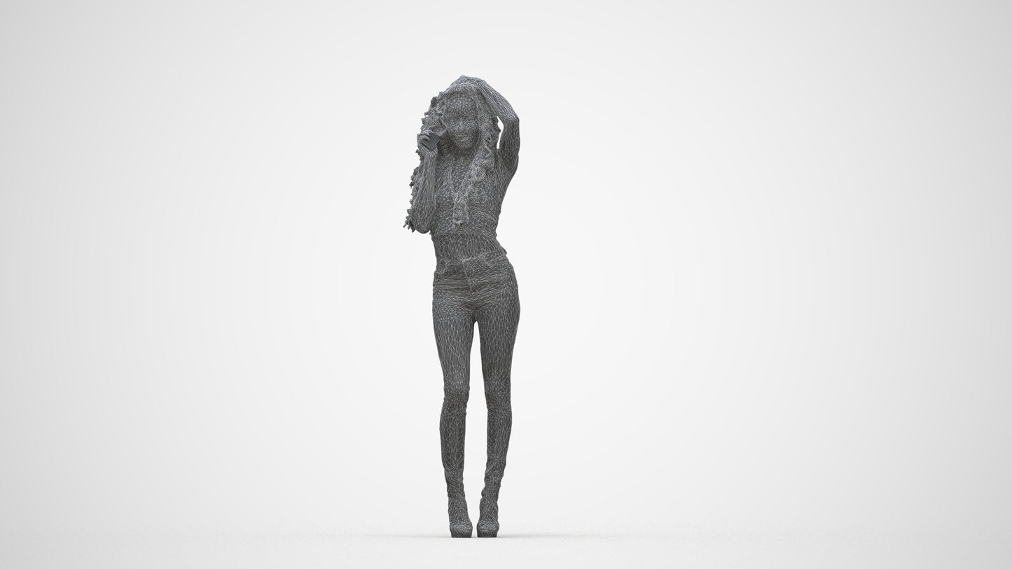 realistic 3D woman casual standing, scanned archviz people for Blender and 3ds Max, wireframe back view