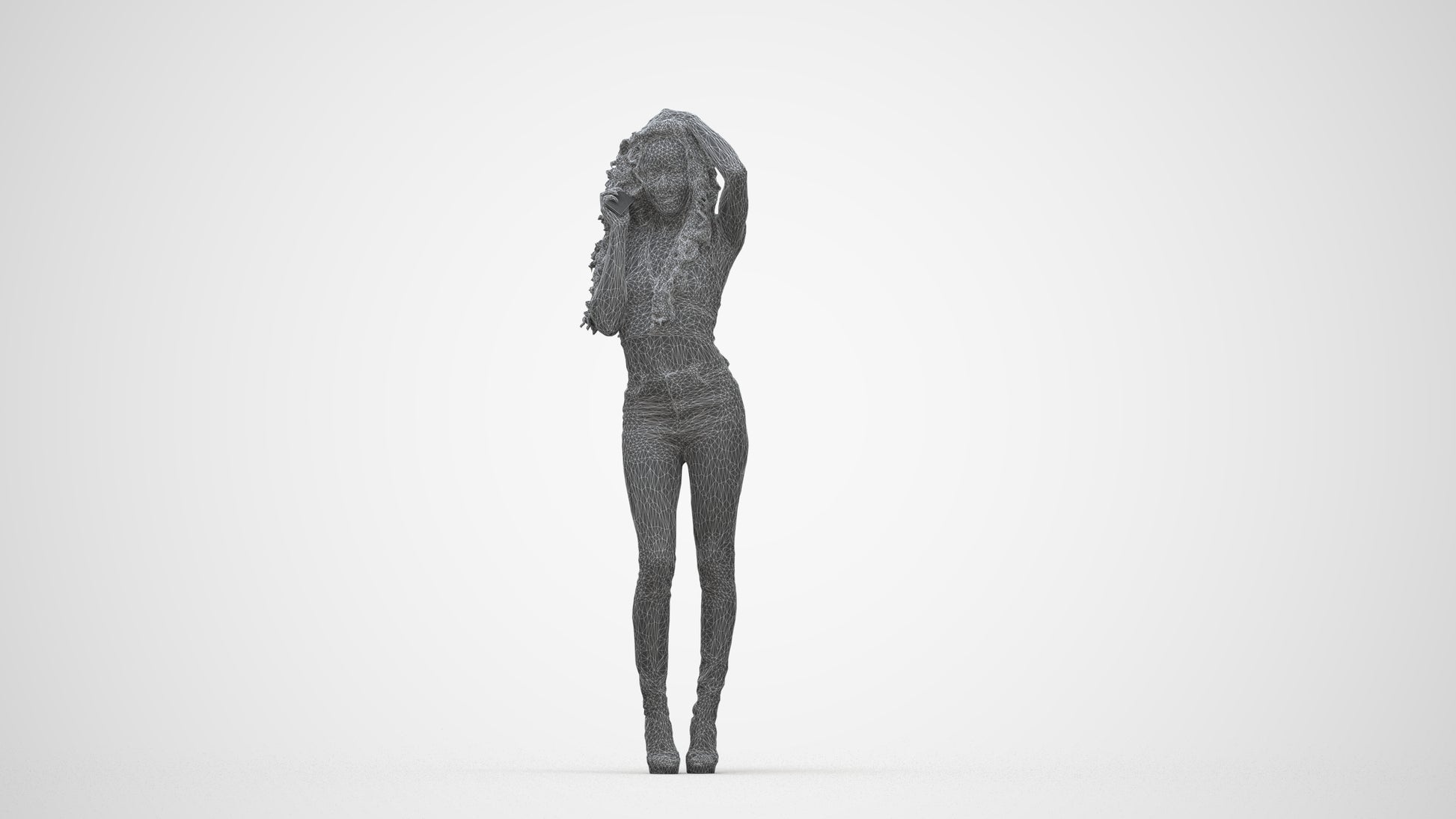 realistic 3D woman casual standing, scanned archviz people for Blender and 3ds Max, wireframe back view