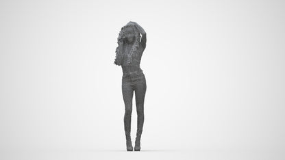 realistic 3D woman casual standing, scanned archviz people for Blender and 3ds Max, wireframe back view