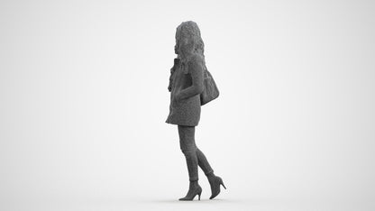 3D scanned woman walking casual, photorealistic archviz people for Enscape and SketchUp, wireframe front view