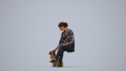 realistic 3D people woman casual sitting, render-ready for V-Ray and Corona, FBX OBJ, top-down view render