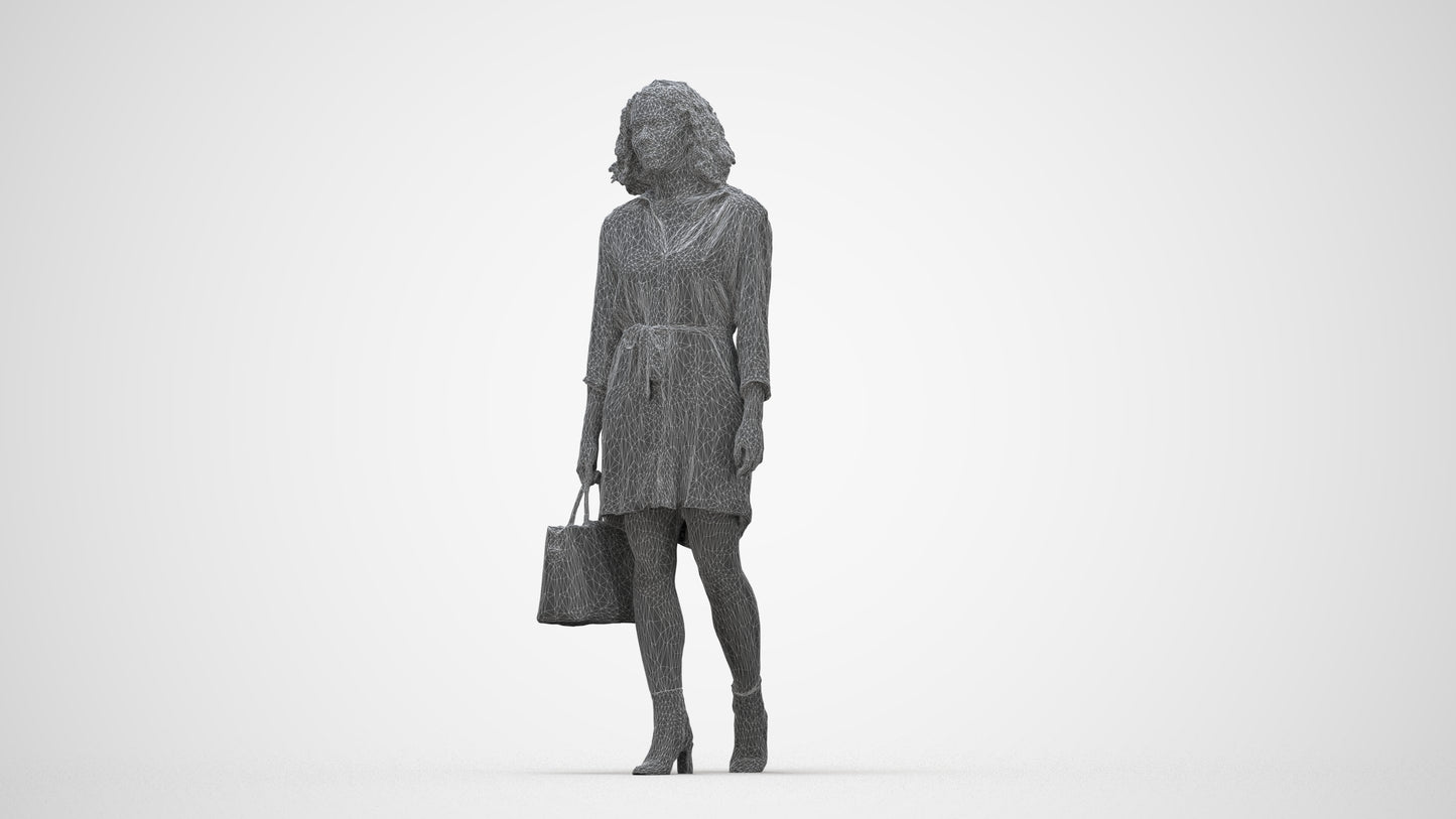 3D scanned woman walking casual, photorealistic archviz people for Enscape and SketchUp, wireframe back view