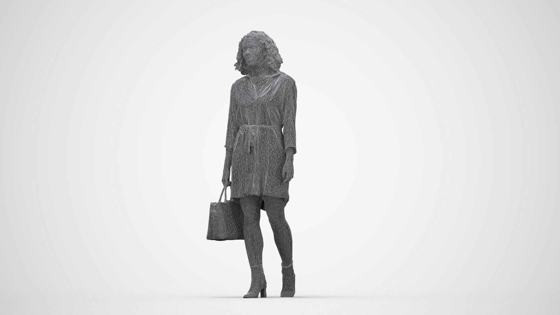 3D scanned woman walking casual, photorealistic archviz people for Enscape and SketchUp, wireframe back view