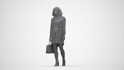 3D scanned woman walking casual, photorealistic archviz people for Enscape and SketchUp, wireframe back view