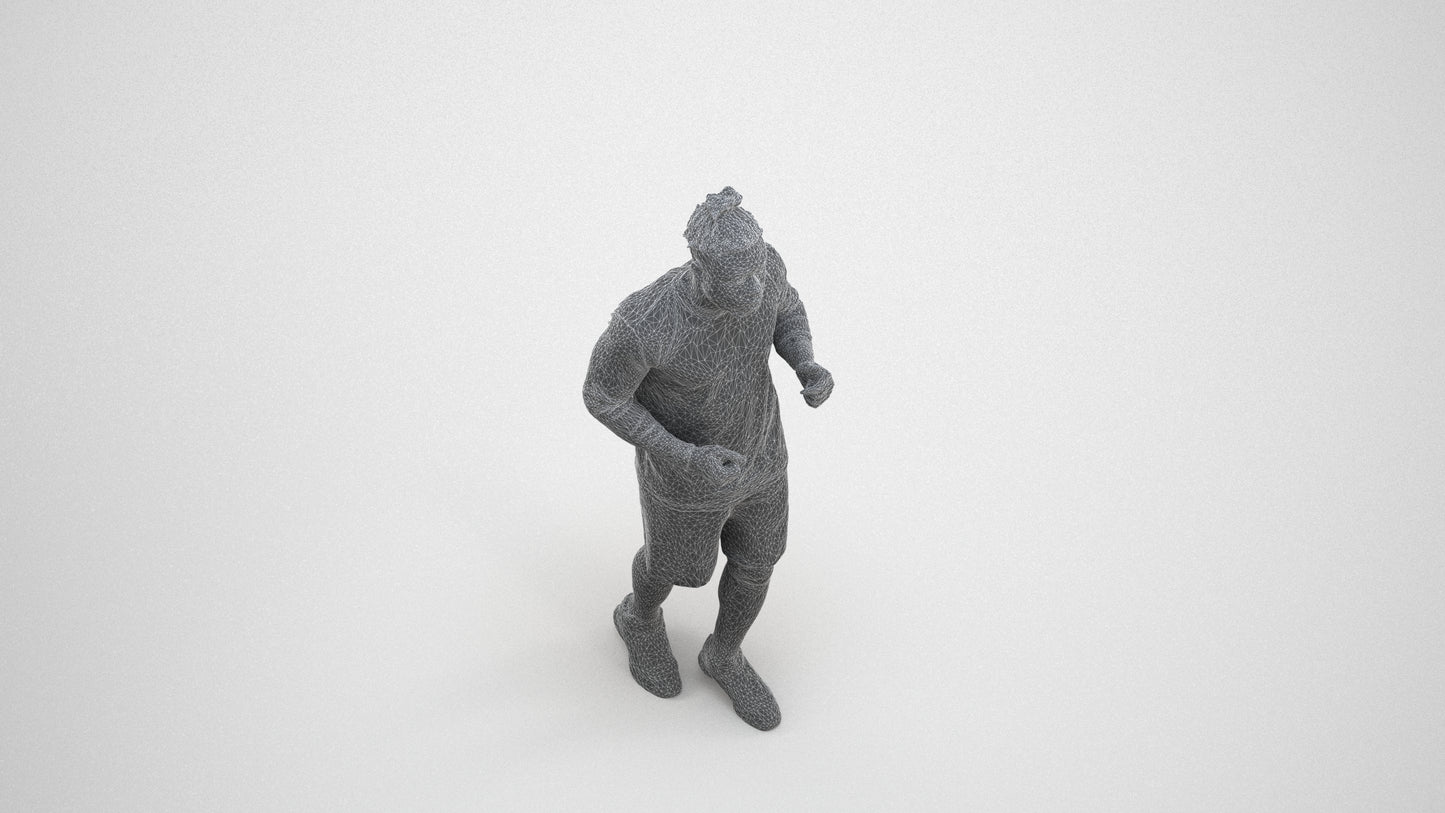 scanned 3D man sport, photogrammetry people for Enscape and V-Ray, wireframe three-quarter view