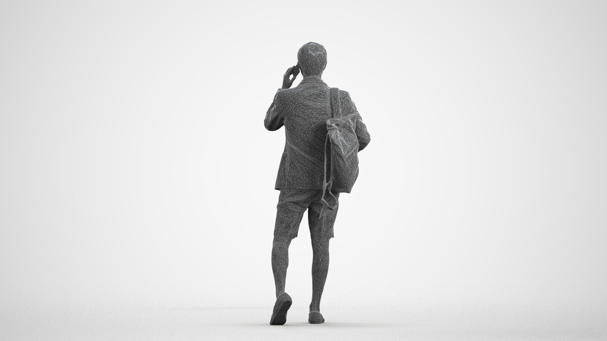 3D human model man business walking, photogrammetry scanned person for archviz, wireframe front view