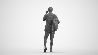 3D human model man business walking, photogrammetry scanned person for archviz, wireframe front view