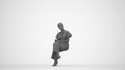 realistic 3D woman business sitting, scanned archviz people for Blender and 3ds Max, wireframe back view