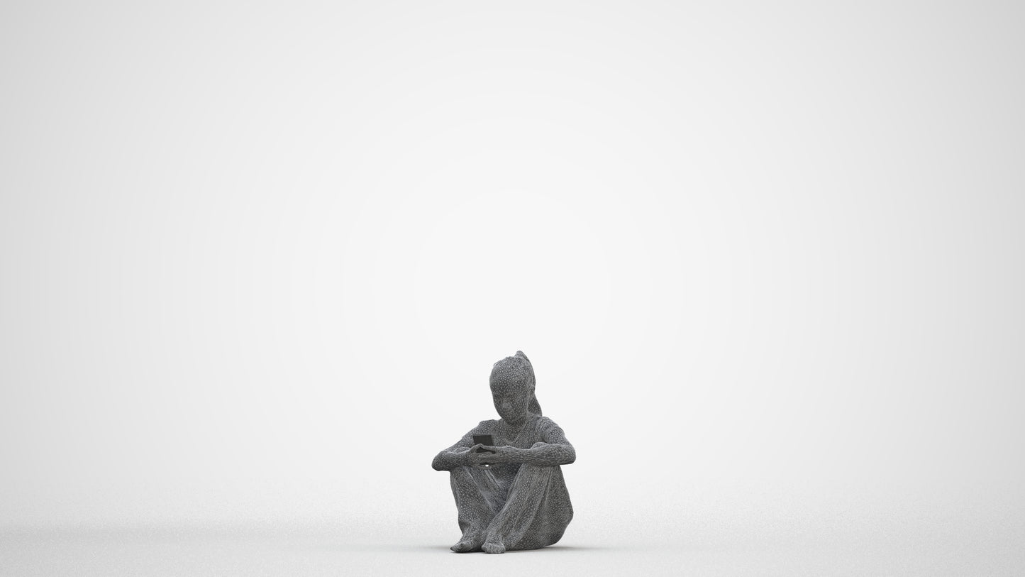 3D human model girl casual kids, photogrammetry scanned person for archviz, three-quarter front view render