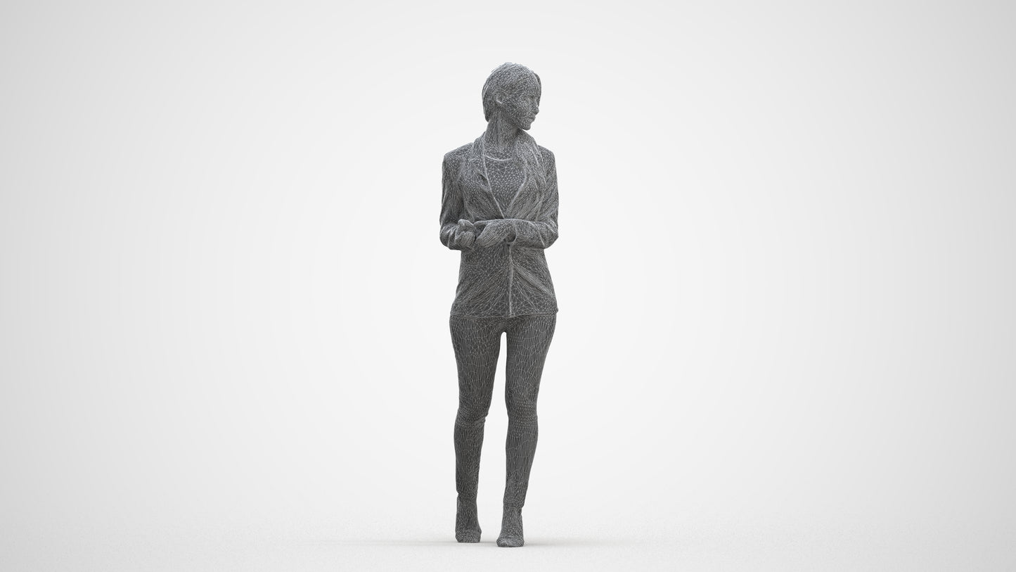 realistic 3D human woman business walking, archviz people FBX OBJ for Blender, three-quarter front view render