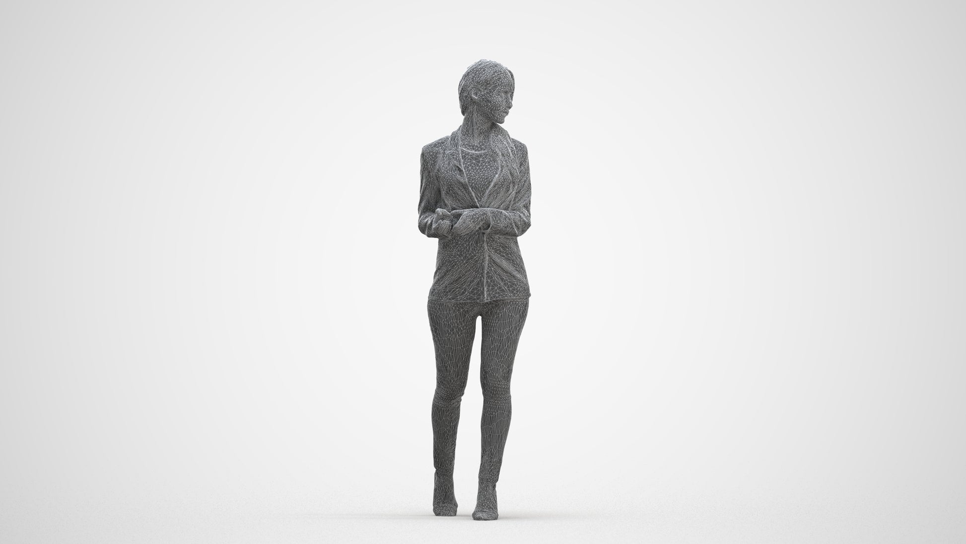 realistic 3D human woman business walking, archviz people FBX OBJ for Blender, three-quarter front view render