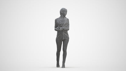 realistic 3D human woman business walking, archviz people FBX OBJ for Blender, three-quarter front view render