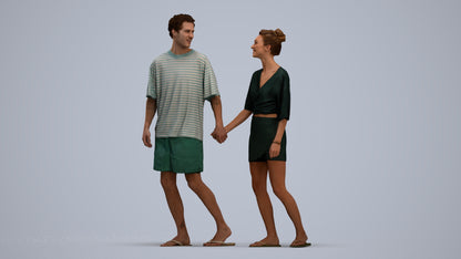 realistic 3D woman casual couple, scanned archviz people for Blender and 3ds Max, standing pose render