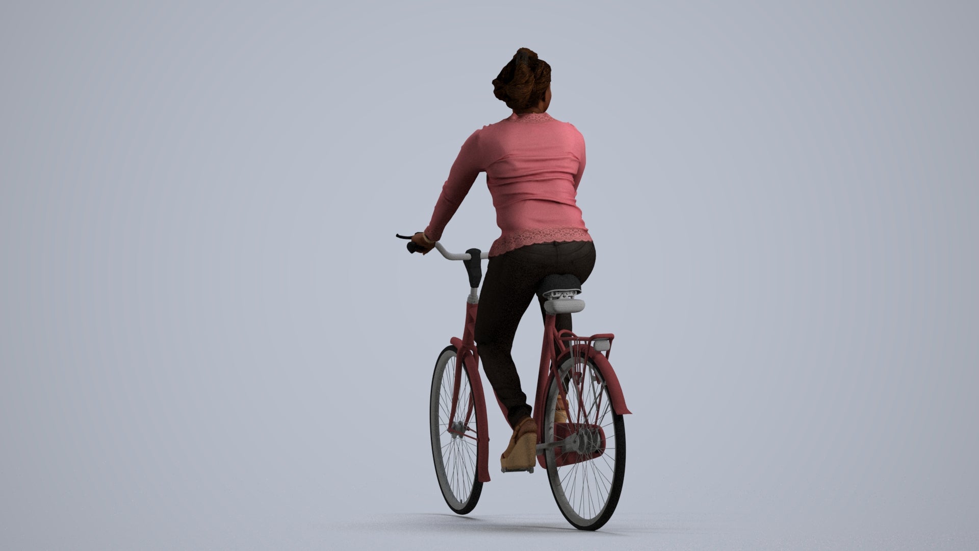 realistic 3D woman casual cycling, scanned archviz people for Blender and 3ds Max, front view render