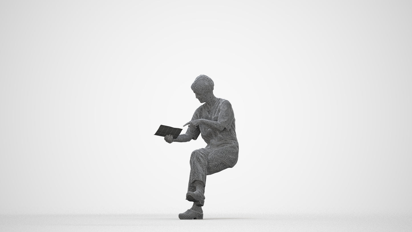 realistic 3D senior woman medical, scanned archviz people for Blender and 3ds Max, wireframe back view