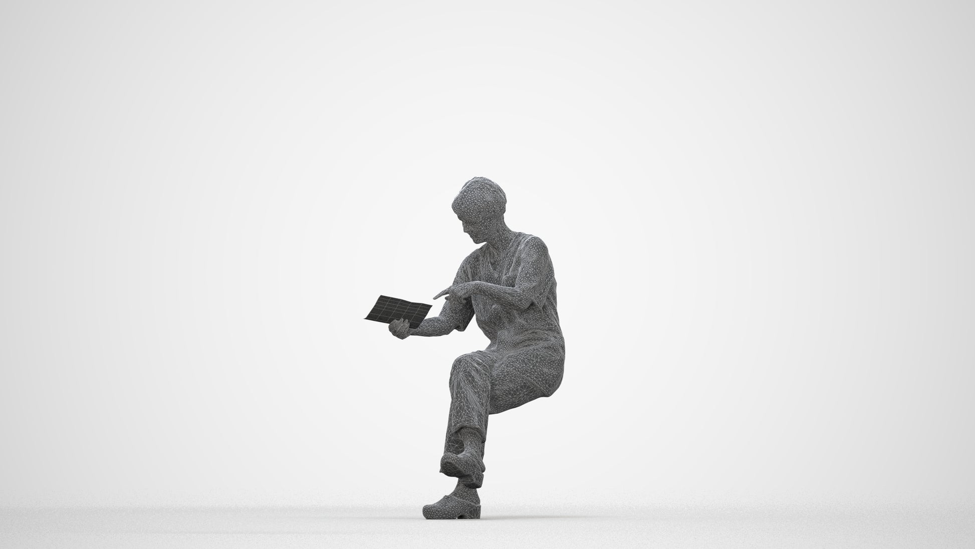 realistic 3D senior woman medical, scanned archviz people for Blender and 3ds Max, wireframe back view