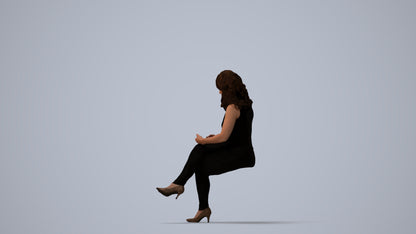 realistic 3D woman casual sitting, scanned archviz people for Blender and 3ds Max, three-quarter view render